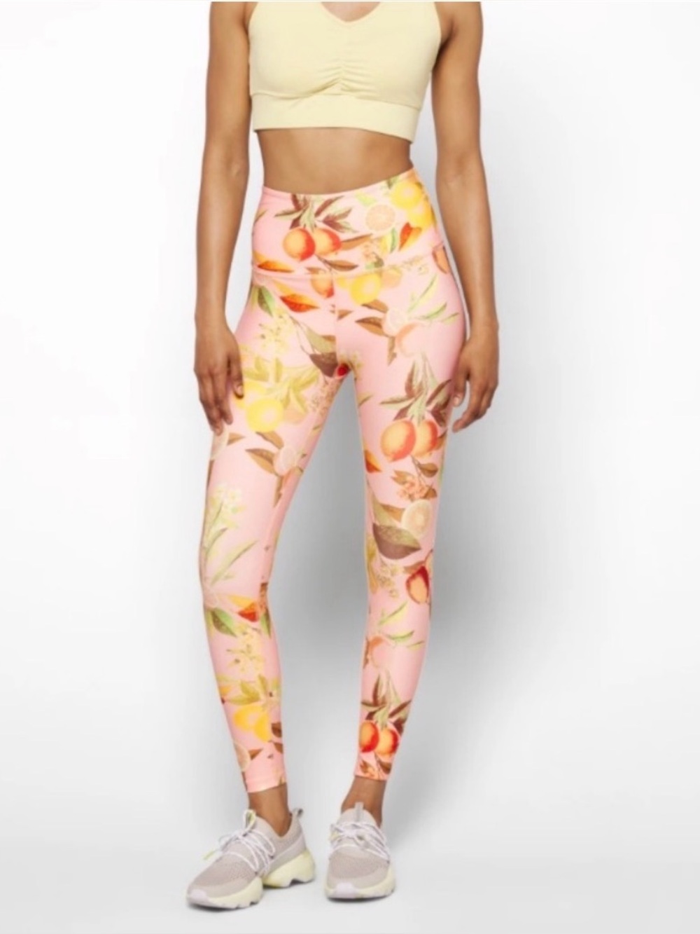 Beyond Yoga Gabriella Lemon Print High Waist Leggings EUC